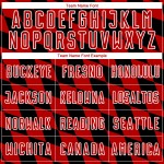 Uniforme de fútbol sublimado negro con estampado de rombos, camiseta roja y blanca personalizada