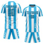 Uniforme de fútbol personalizado Sky And Stars con cuadros azul y negro, sublimación, camiseta blanca