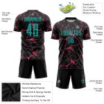 Camiseta de fútbol personalizada de sublimación, color rosa y negro, color agua-neón