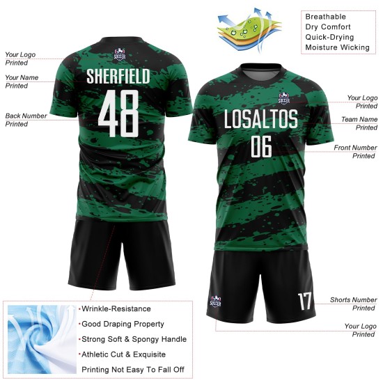 Uniforme personalizado negro blanco - Jersey Kelly Splash Sublimación verde Fútbol