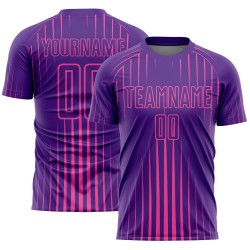 Camiseta personalizada de sublimación con líneas de uniforme de fútbol morado y rosa