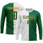 Uniforme de sublimación, camiseta blanca de fútbol dividida, personalizada, moda Kelly verde-dorado