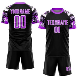 Camiseta de fútbol personalizada con estampado de animales, color morado y blanco, sublimación, color negro