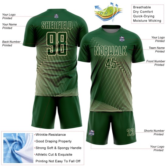 Camiseta de fútbol personalizada con líneas verdes y crema por sublimación Camiseta de fútbol personalizada con líneas verdes y crema por sublimación
