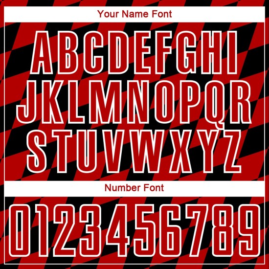 Uniforme de fútbol sublimado negro con estampado de rombos, camiseta roja y blanca personalizada