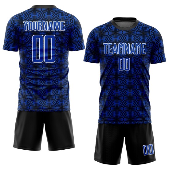Camiseta de fútbol Thunder con formas geométricas, uniforme, negro y blanco, sublimación personalizada, azul