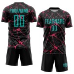 Camiseta de fútbol personalizada de sublimación, color rosa y negro, color agua-neón