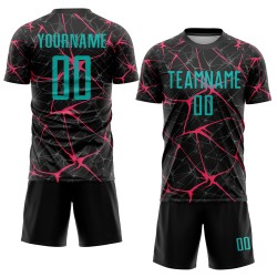 Camiseta de fútbol personalizada de sublimación, color rosa y negro, color agua-neón