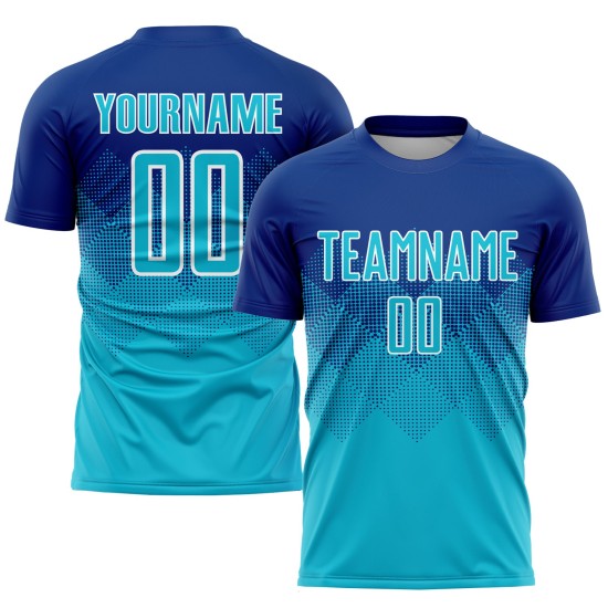 Camiseta de uniforme de sublimación personalizada azul-blanca de Lakes Royal Soccer