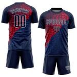 Camiseta de fútbol personalizada por sublimación, uniforme azul marino, azul marino y rojo