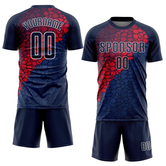 Camiseta de fútbol personalizada por sublimación, uniforme azul marino, azul marino y rojo