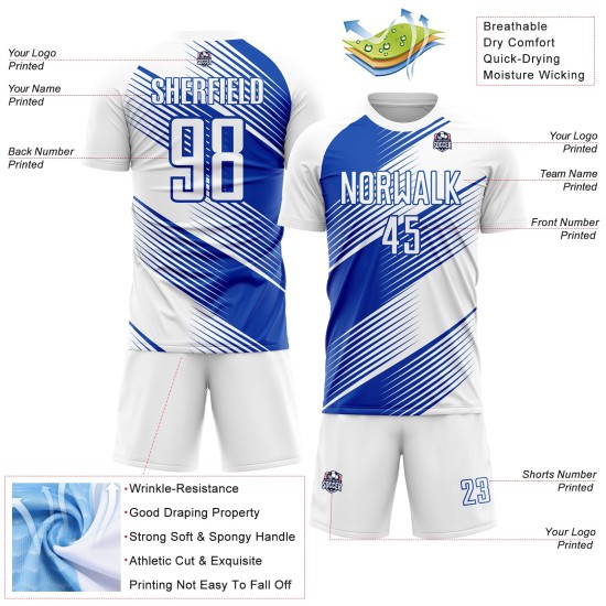 Camiseta de fútbol personalizada Blue Line Thunder Sublimación Uniforme Blanco