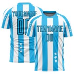Uniforme de fútbol personalizado Sky And Stars con cuadros azul y negro, sublimación, camiseta blanca
