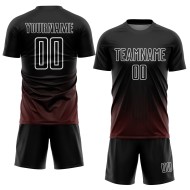 Camiseta de fútbol geométrica personalizada, líneas uniforme, sublimación negra, rojo y blanco
