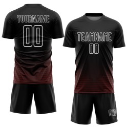 Camiseta de fútbol geométrica personalizada, líneas uniforme, sublimación negra, rojo y blanco Camiseta de fútbol geométrica personalizada, líneas uniforme, sublimación negra, rojo y blanco