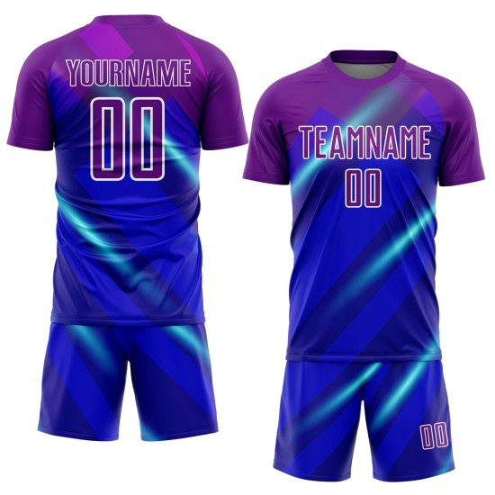 Uniforme personalizado de sublimación de fútbol morado y blanco de Jersey Lines Royal
