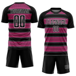Uniforme de Fútbol y Camiseta Línea Rosa-Blanca Formas Personalizadas Geométricas Negras Sublimación