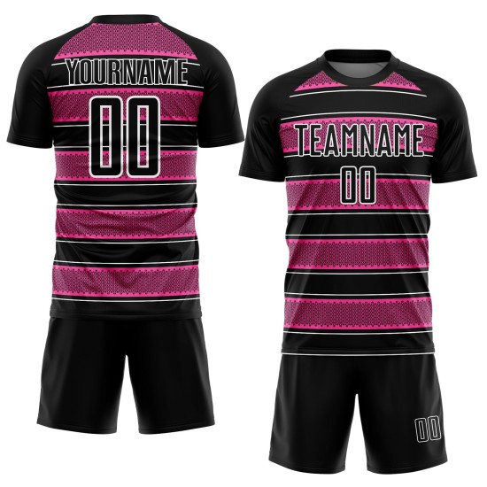 Uniforme de Fútbol y Camiseta Línea Rosa-Blanca Formas Personalizadas Geométricas Negras Sublimación