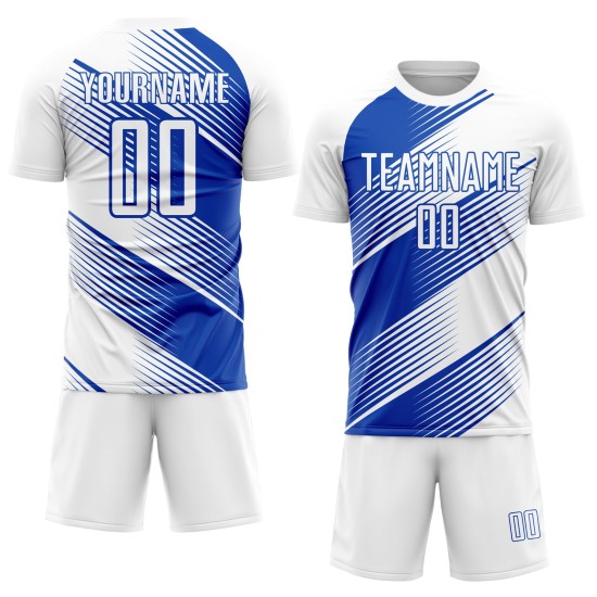Camiseta de fútbol personalizada Blue Line Thunder Sublimación Uniforme Blanco
