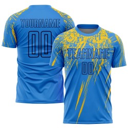 Camiseta personalizada de fútbol con sublimación de polvo azul marino y amarillo