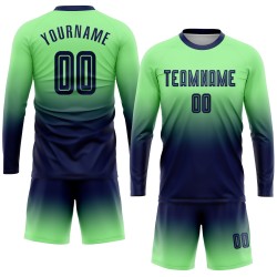 Camiseta de fútbol verde de moda personalizada con sublimación, manga larga, color azul marino degradado