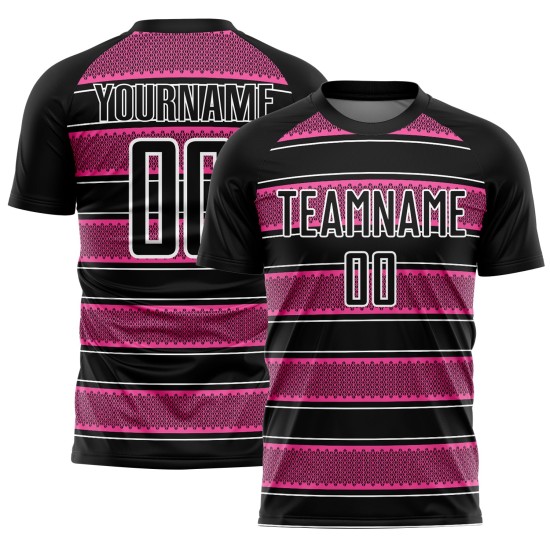 Uniforme de Fútbol y Camiseta Línea Rosa-Blanca Formas Personalizadas Geométricas Negras Sublimación