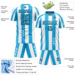 Uniforme de fútbol personalizado Sky And Stars con cuadros azul y negro, sublimación, camiseta blanca