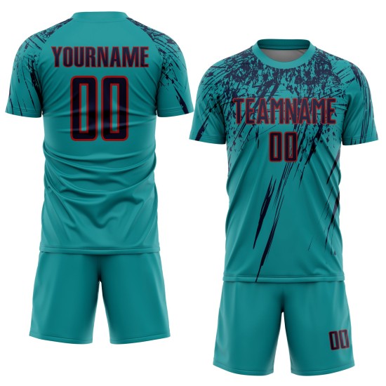 Uniforme de fútbol personalizado de sublimación azul marino y rojo