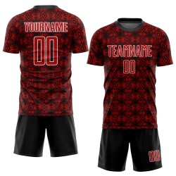 Camiseta de fútbol con diseño geométrico, color blanco y negro, personalizada, sublimación, roja