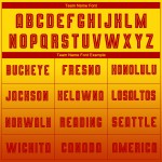 Camiseta larga roja desteñida personalizada, dorada, de sublimación, manga de uniforme de fútbol