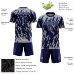 Camiseta gris sublimada personalizada azul marino uniforme de fútbol