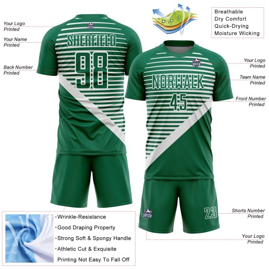 Camiseta de sublimación blanca a rayas personalizada Kelly Uniforme de fútbol verde