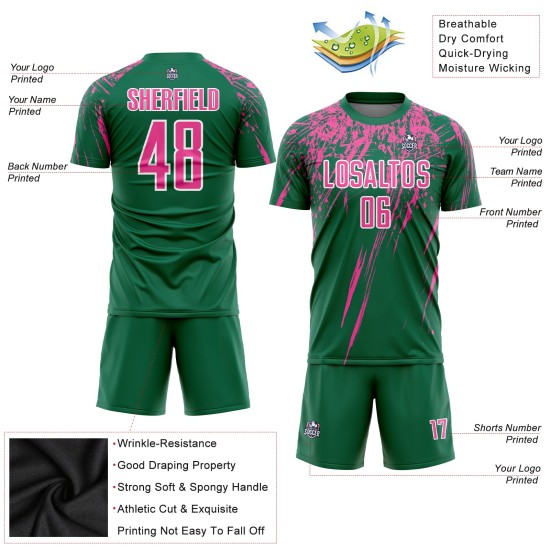Camiseta de fútbol sublimada verde rosa y blanca personalizada Kelly