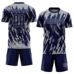 Camiseta gris sublimada personalizada azul marino uniforme de fútbol