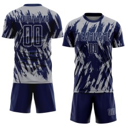 Camiseta gris sublimada personalizada azul marino uniforme de fútbol